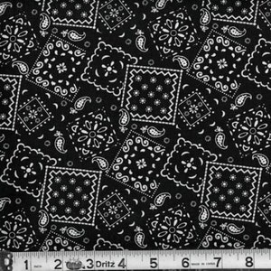 Bandana - Black, 100% Quilt Cotton, Fabric By The Yard