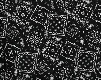 Bandana - Black, 100% Quilt Cotton, Fabric By The Yard