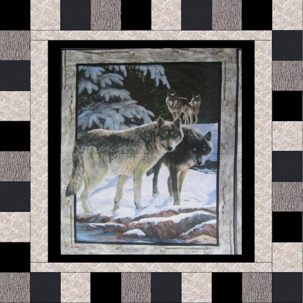 Winter Wolves Panel Quilt Pattern PDF by Simpson Designs Studio, Digital Pattern