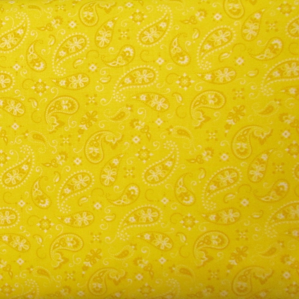 Bandana - Sunshine Yellow Paisley, 100% Quilt Cotton, Fabric By The Yard