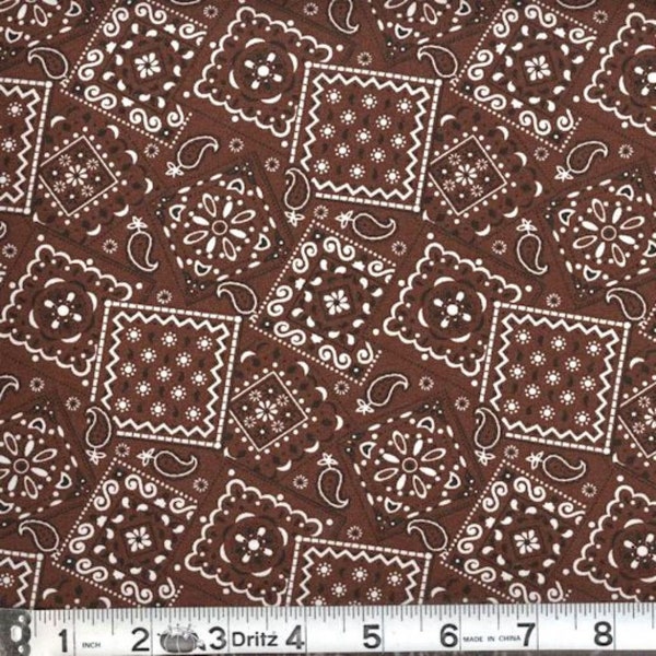 Bandana - Chocolate Brown, 100% Quilt Cotton, Fabric By The Yard