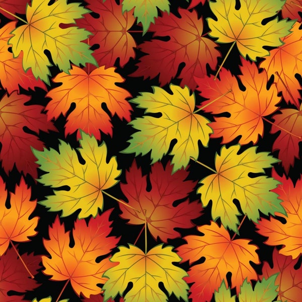 Falling Leaves on Black, Fall Fabric, Fabric by the Yard, 100% Quilt Cotton