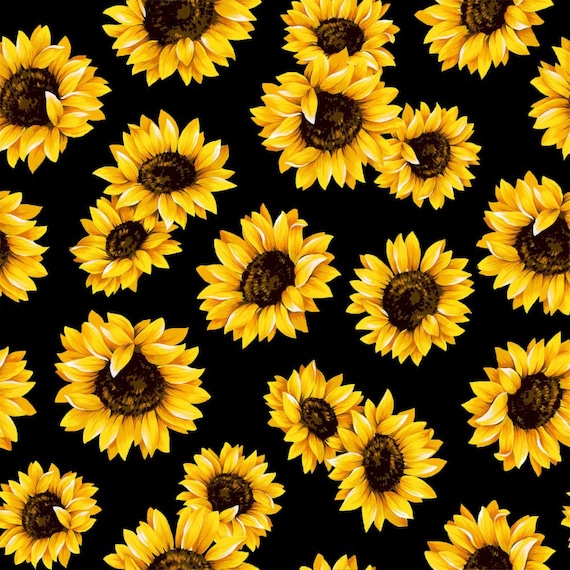 Sunflowers on Black, Fabric by the Yard, 100% Quilt Cotton 