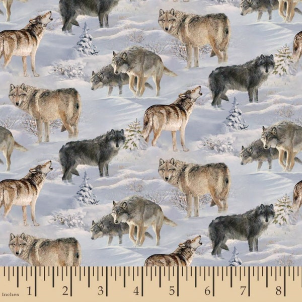 Silver Wolf Allover, Fabric By The Yard, 100% Quilt Cotton