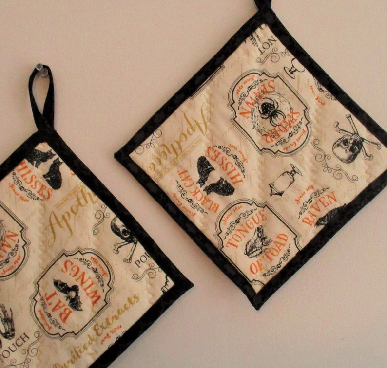 Halloween Pot Holders 8 Inch Pot Holders Set of 2 Halloween Decor Cotton Hot Pads Quilted Pot Holders Housewarming Gift