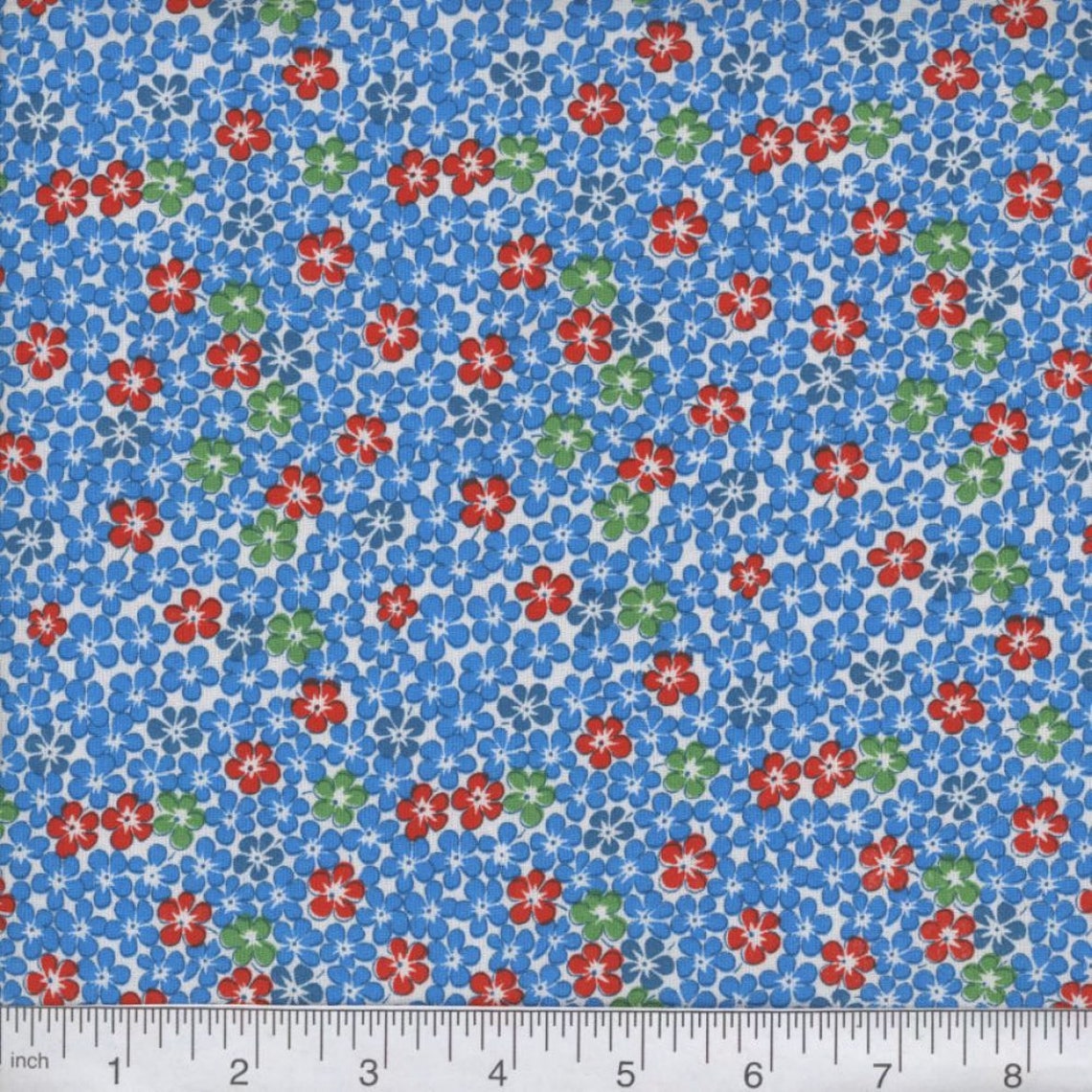 Blue & Red Calico Fabric 100% Cotton Fabric By The Yard | Etsy