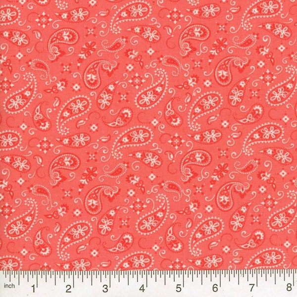 Bandana - Coral Paisley, 100% Cotton, Fabric By The Yard