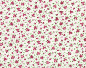 Dark Pink & White Calico, 100% Quilt Cotton, Fabric By The Yard, Vintage Look, Floral