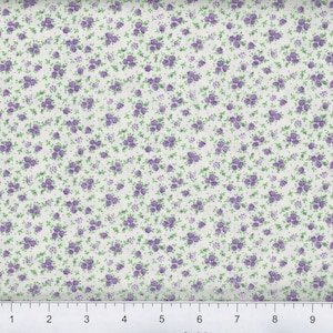 Purple & White Calico, 100% Cotton, Fabric By The Yard, Vintage Look, Floral