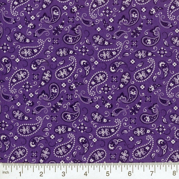 Bandana - Purple Paisley, 100% Quilt Cotton, Fabric By The Yard