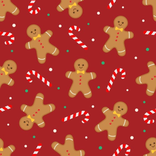 Christmas Fabric Gingerbread Dance Red Fabric Fabric by the Etsy