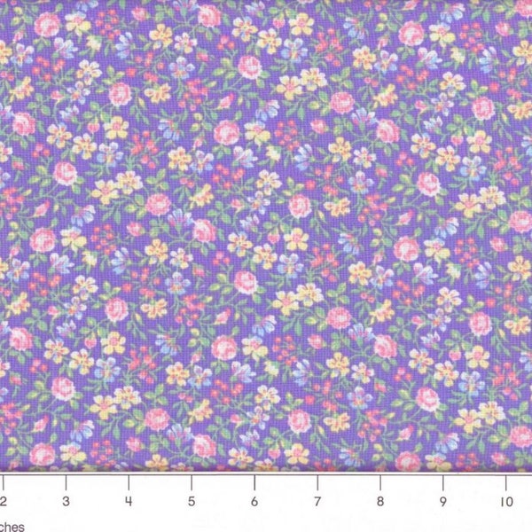 Purple Country Floral Fabric, 100% Cotton, Fabric By The Yard