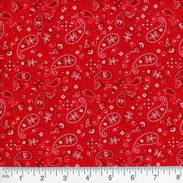 Bandana - Poppy Red Paisley, 100% Quilt Cotton, Fabric By The Yard