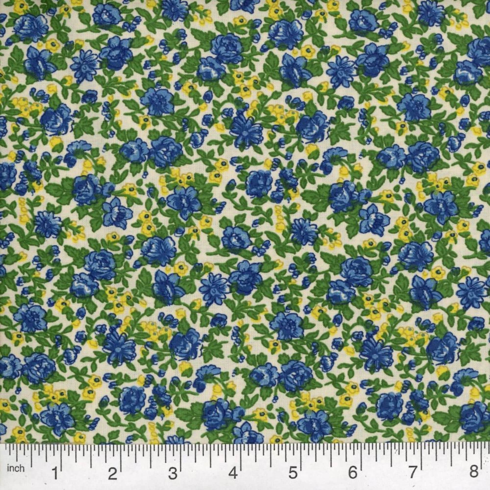 Blue & Yellow Calico Fabric 100 Cotton Fabric By The Yard Etsy