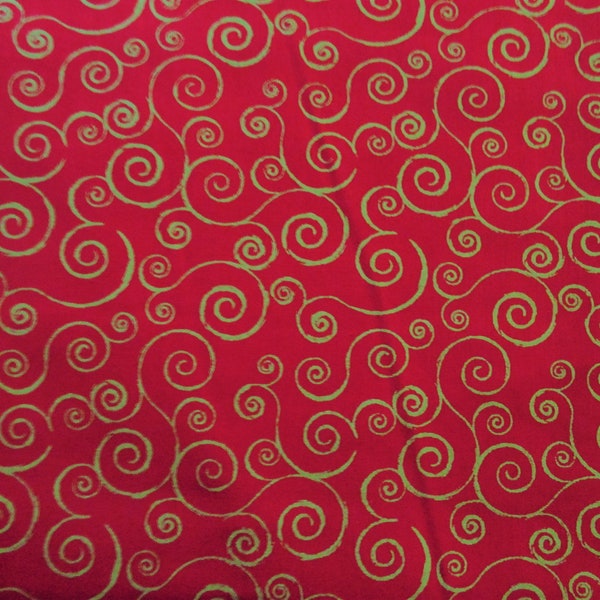 Red & Gold Swirls Christmas Fabric, 100% Cotton Fabric, Fabric By The Half Yard, Holiday Fabric, Christmas Fabric