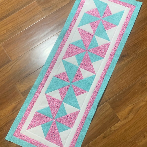 Double Pinwheel Table Runner Quilt Kit, Summer Table Runner Kit, Fabric, Backing and Binding Included