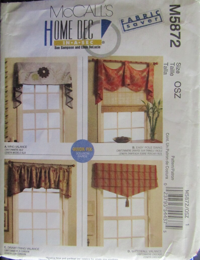 Mccalls 5872 Curtains Drapes Sewing Pattern Uncut Etsy