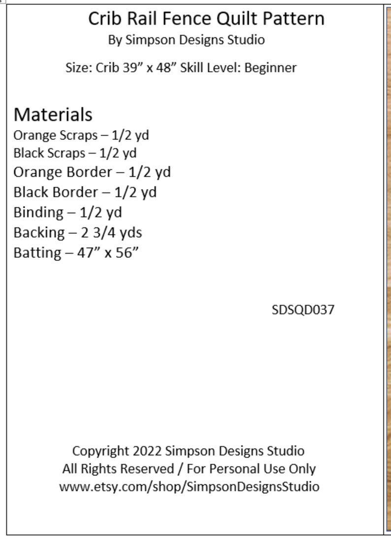 Crib Rail Fence Quilt Pattern PDF by Simpson Designs Studio - Etsy