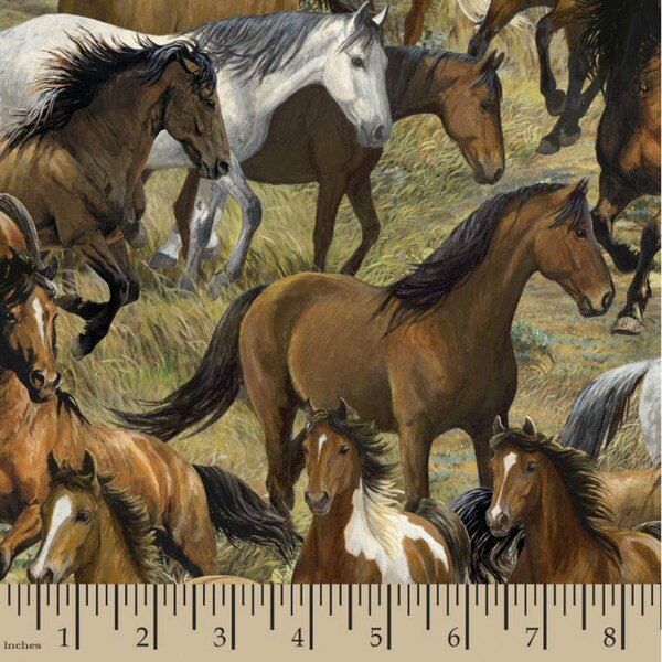 Rhapsody West Packed Horses, 100% Quilt Cotton, Fabric By The Yard