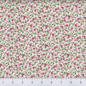 Pink & Green Calico Fabric, 100% Cotton, Fabric By The Yard, Vintage Look Fabric, Floral Fabric