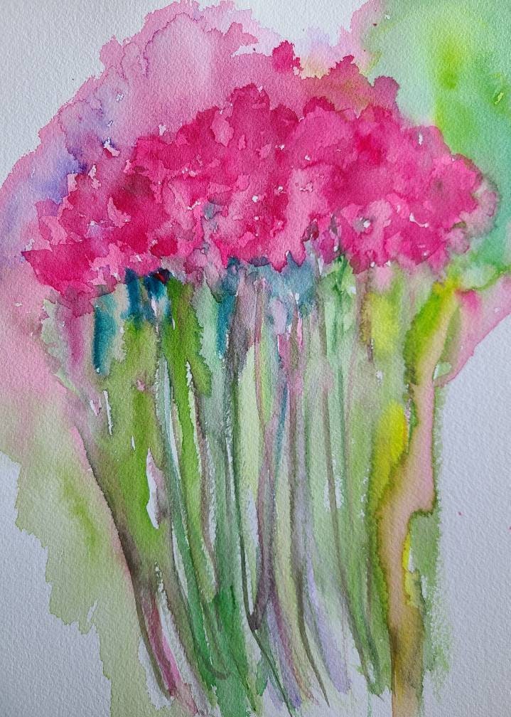 Pink Red Roses Original Watercolor Painting 9x12" Vertical Floral Wall ...