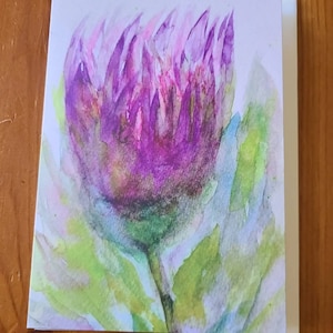 6 Purple Watercolor Protea Flowers Greeting Cards from Original Art 4&quot;x5.5&quot; Blank Inside for Any Occasion ~ FREE Shipping