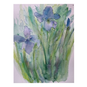 Gorgeous Light Blue Purple Irises Watercolor /Signed Art /Vertical Painting 10x14 Inch Floral Wall Art / Impressionist Original ~Not a print