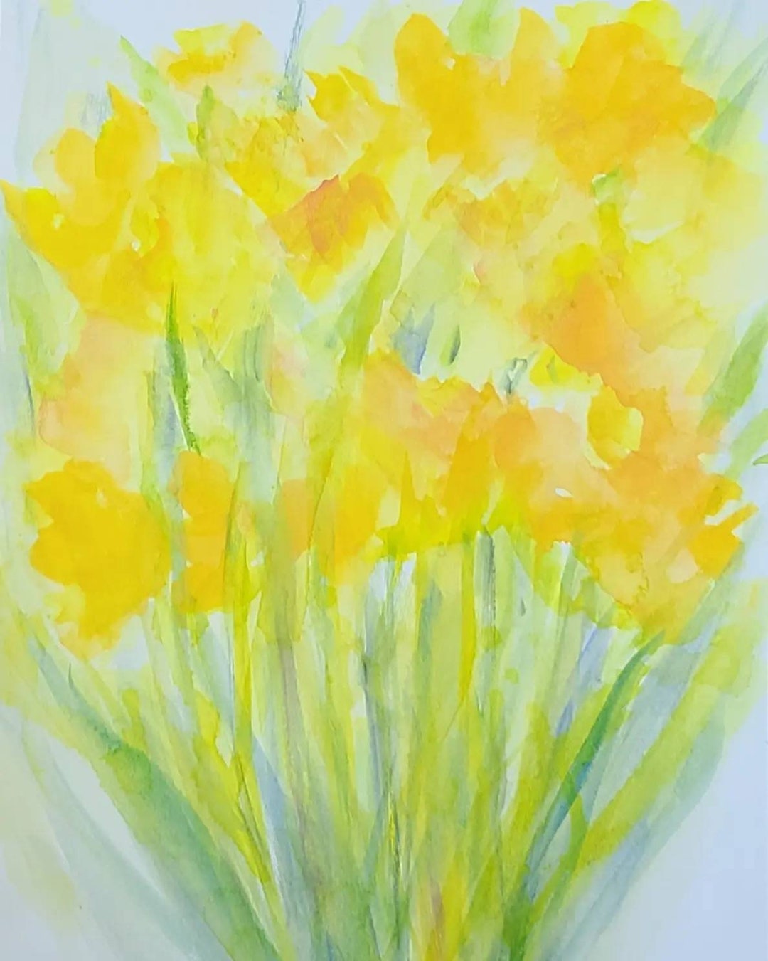 Yellow Orange Daffodils Flowers Original Watercolor Painting 7x10 Inch ...