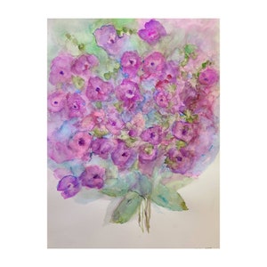 Pink Purple Posey Flowers Watercolor /Signed Original Art/Vertical Painting 10x14 Inch Floral Wall Art / Impressionist Style ~Not a print