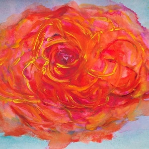 Pink & Coral Rose Watercolor and Signed Original Abstract Impressionist Painting /Horizontal Floral Art 10&quot;x7&quot;  Not a Print ~ Free Shipping