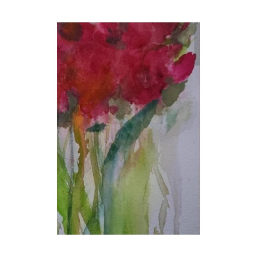 Dark Red Roses Signed Original Watercolor Painting 9x12 Inch Vertical ...