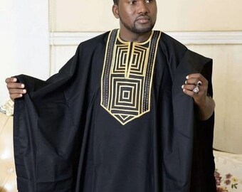 Black and Gold Agbada Babariga 3 Pieces Men Groom Suit African Clothing for Men