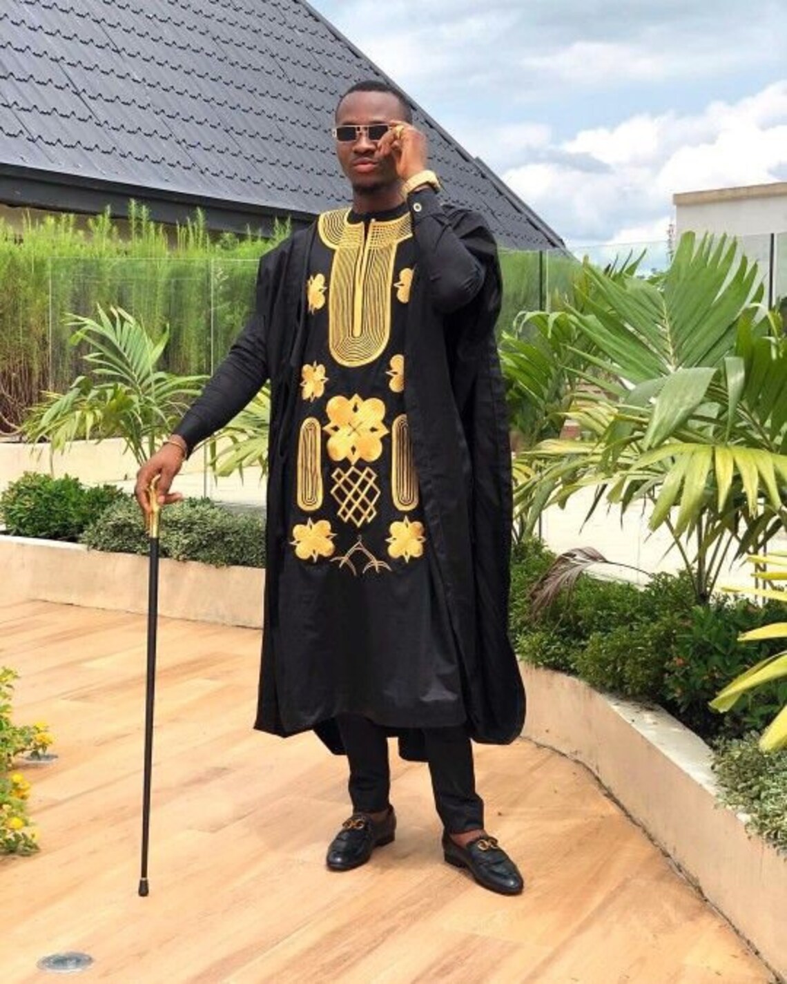 Black and Gold Agbada Babariga 3 Pieces Men Groom Suit African Clothing ...