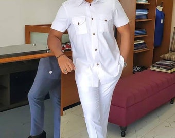All White Men's Kaftan Shirt and Pants African Clothing African Fashion Wear