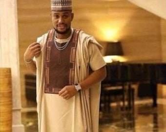 Matte Ivory Agbada Babariga 3Pcs African Men's African Clothing Kaftan Men Wear