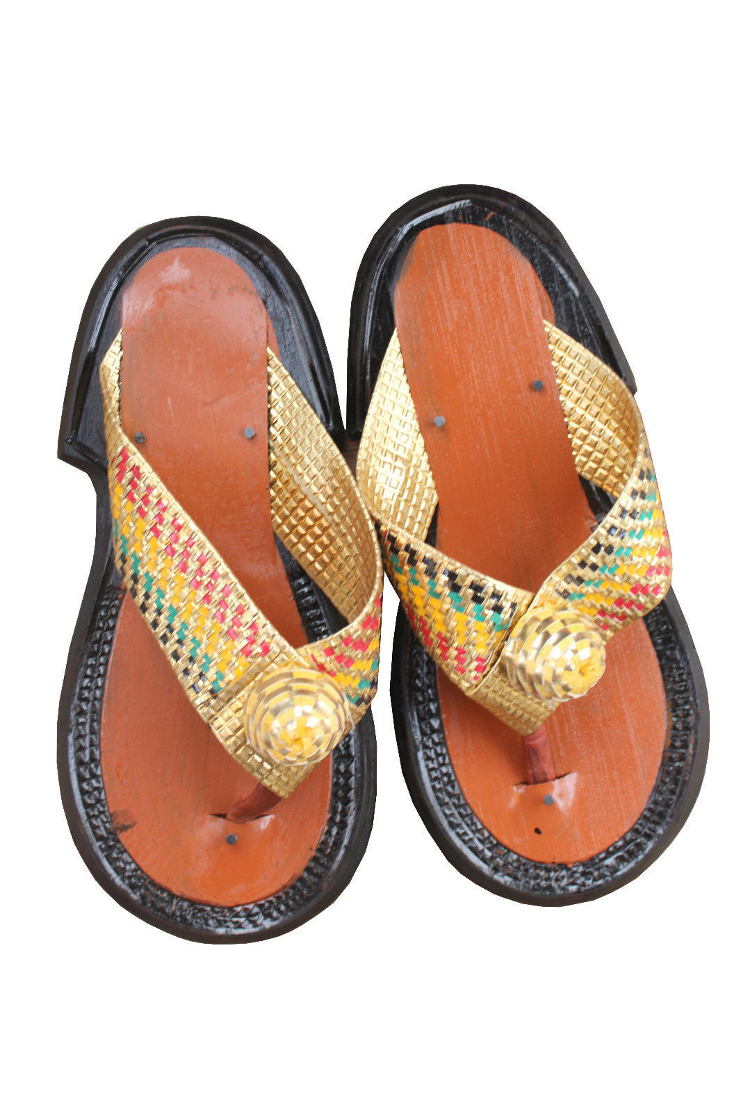 Gold Mens’ Authentic Ahenema Traditional Ghanaian Leather Handmade Slippers Shoes Mens Shoes Slippers 