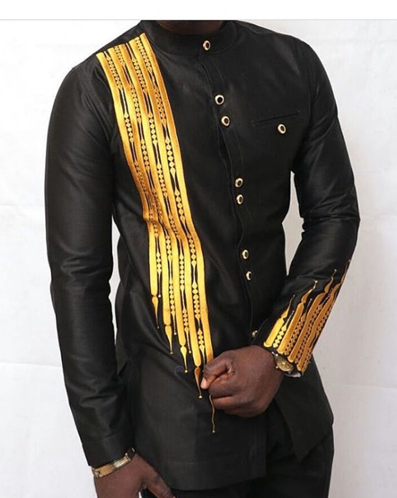 Chemise à manches longues pour hommes noir et or avec bandes - Etsy France