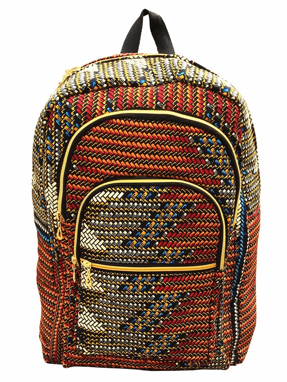 African ankara unisex handmade geometric backpack African Patchwork Backpack, Afro Ankara School College Bag  main image 4