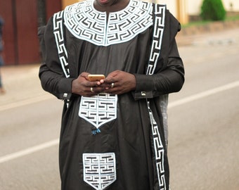 Black with White Agbada Babariga 3 Pcs African Men&#39;s Clothing African Fashion African Wedding Suit for Groom