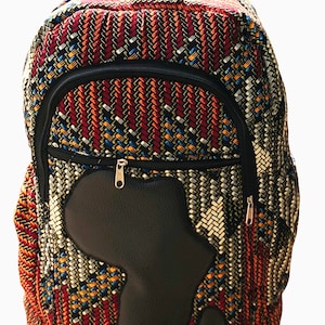 Zaino Kente con stampa africana Ankara, zaino con mappa dell'Africa fatto a mano