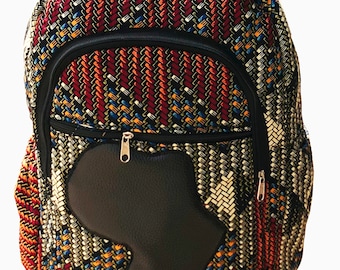 Ankara African Print Kente Backpack Book Rucksack Handmade Map of Africa Backpack Bag