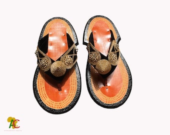 Handmade Men's Traditional Slippers Ghanaian Leather Slippers Men's Shoe Sandals