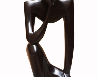 Wooden Hand Crafted Thinking Man Figure Hand Carved Ghanaian Sculpture African Sculpture Figurine