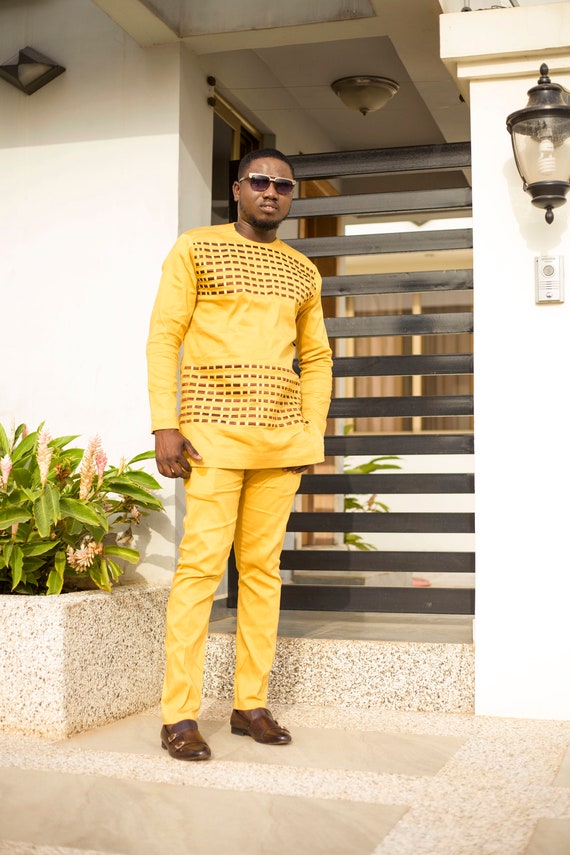 Men's Embroidered Gold and Brown Long 