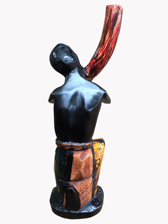 ヴィンテージアフリカ彫刻楽器を吹く人たちアンティーク