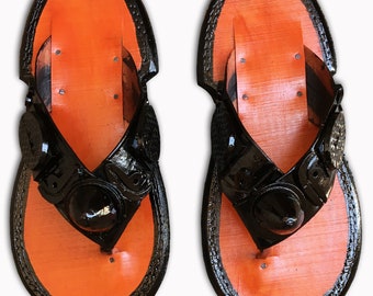 Men's Traditional Slippers Ghanaian Handmade Ahenema Leather Slippers Men's Shoe Sandals