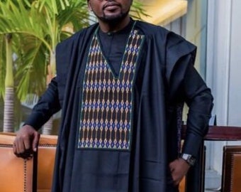 Blue-black Agbada Babariga 3 Pieces African Groom Suit Men African Wear Clothing