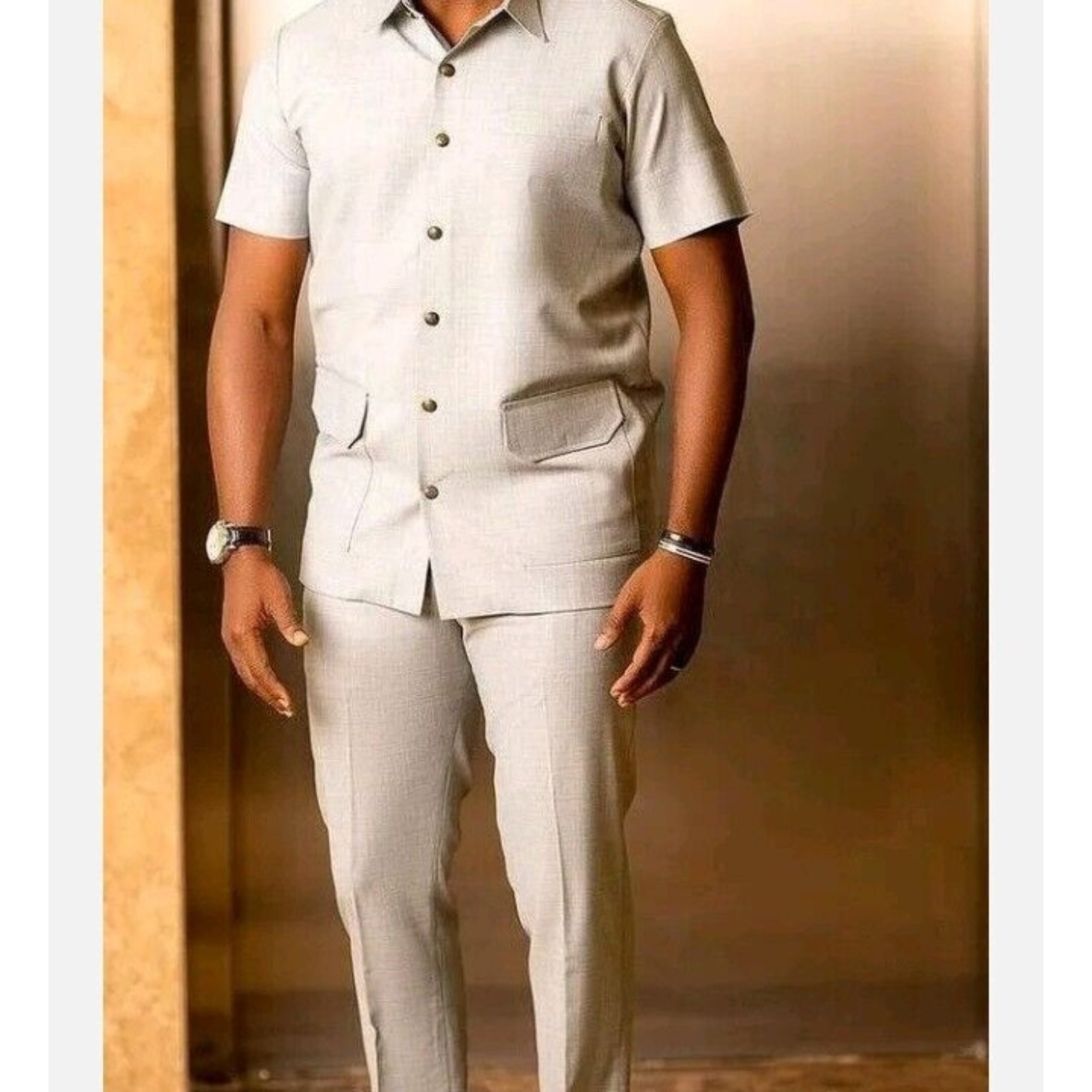 Gray Short Sleeve Shirt and Pants Kaftan African Men Gray Short Sleeve Shirt and Pants Kaftan African Men