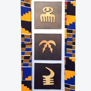 Vintage Hand carved Kente African Ghana Adinkra Symbols Decorative Wall Frame