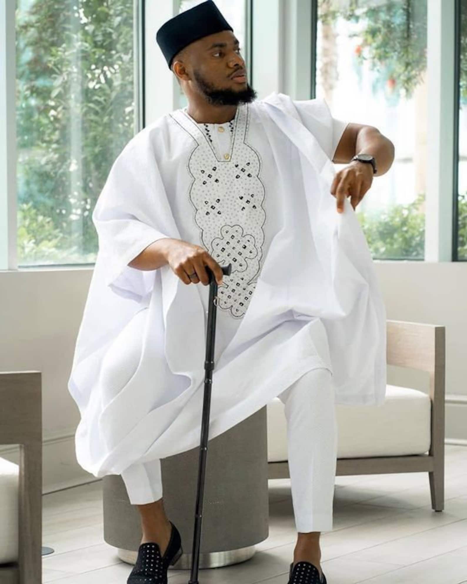 White Agbada Babariga 3 Pcs Men's Kaftan African Clothing Etsy